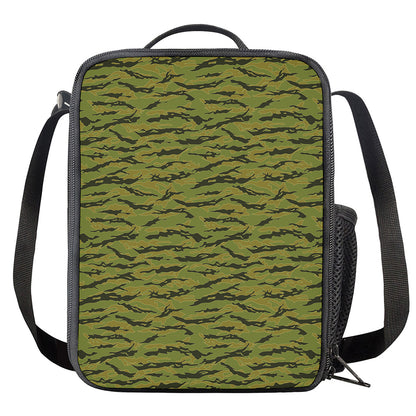 Green Tiger Stripe Camo Pattern Print Crossbody Lunch Bag