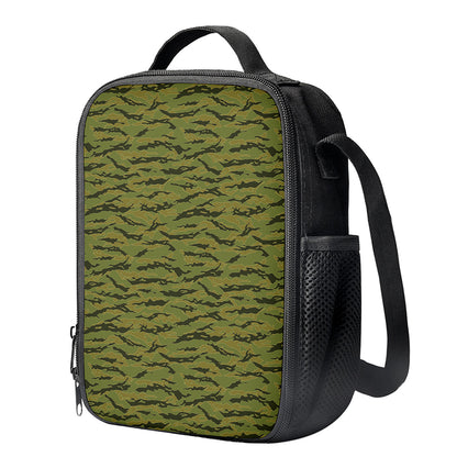Green Tiger Stripe Camo Pattern Print Crossbody Lunch Bag