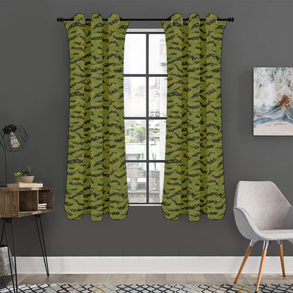 Green Tiger Stripe Camo Pattern Print Curtain