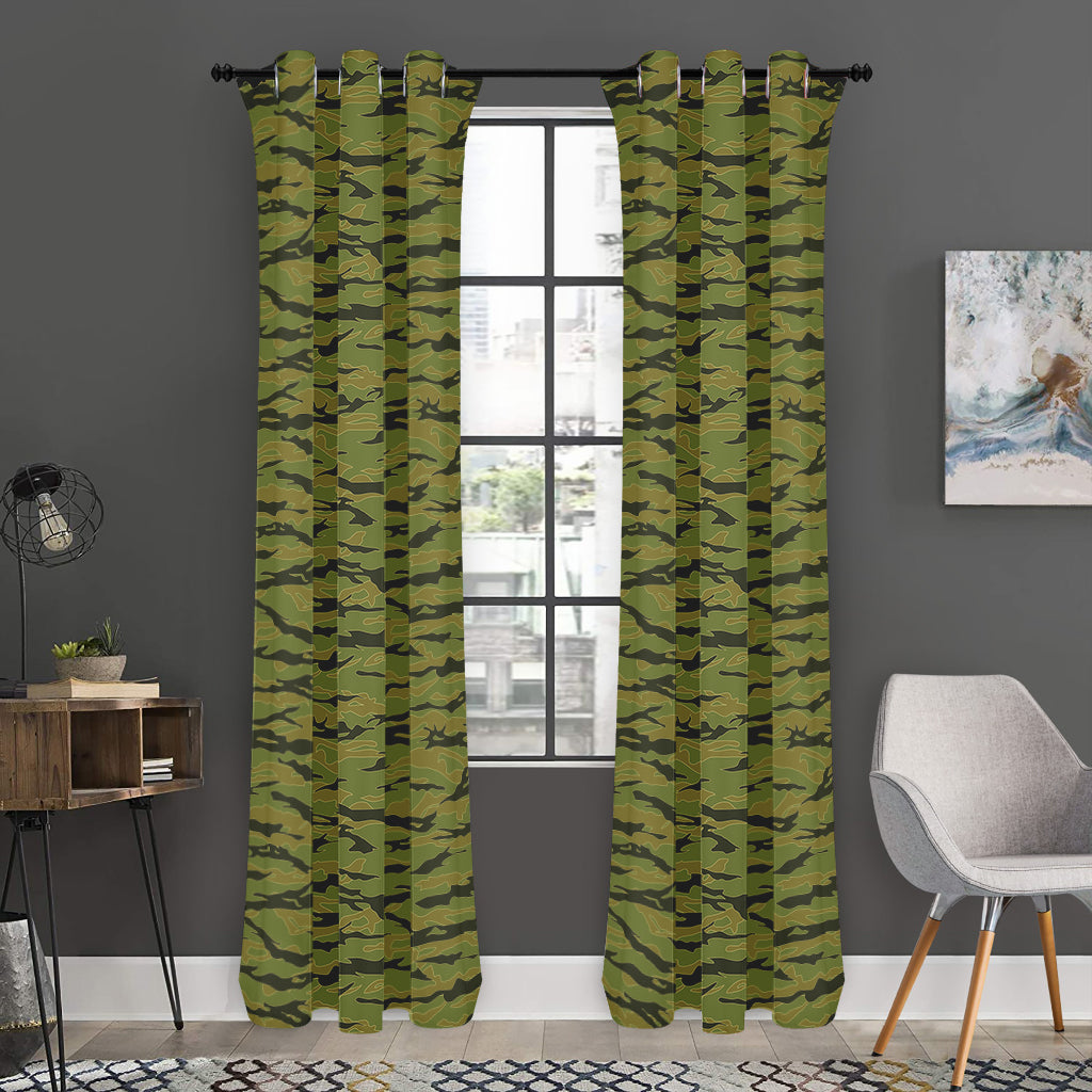 Green Tiger Stripe Camo Pattern Print Curtain