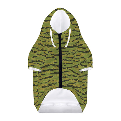 Green Tiger Stripe Camo Pattern Print Dog Zip Up Hoodie