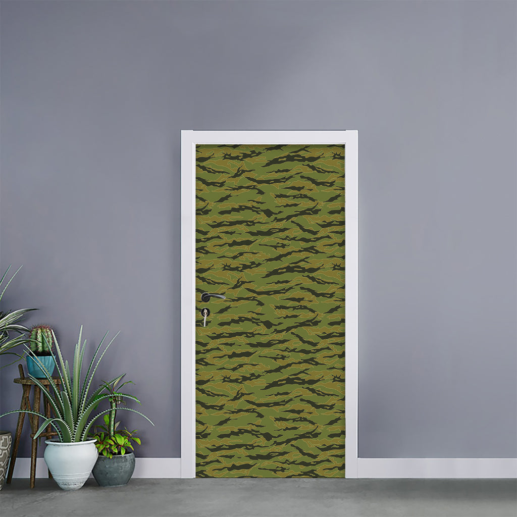 Green Tiger Stripe Camo Pattern Print Door Sticker