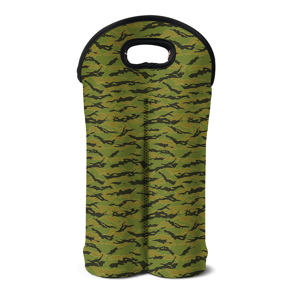 Green Tiger Stripe Camo Pattern Print Double Neoprene Wine Tote