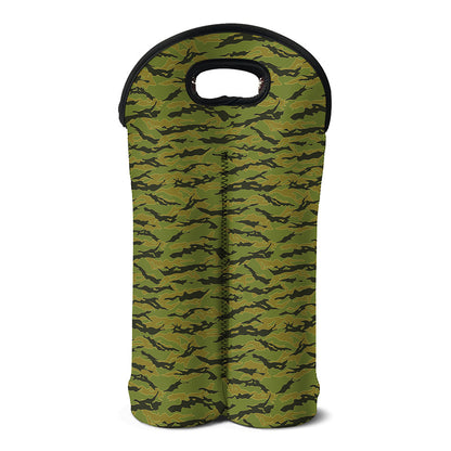 Green Tiger Stripe Camo Pattern Print Double Neoprene Wine Tote