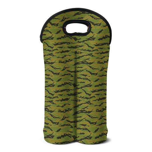 Green Tiger Stripe Camo Pattern Print Double Neoprene Wine Tote