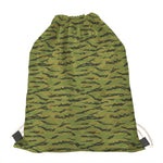 Green Tiger Stripe Camo Pattern Print Drawstring Bag