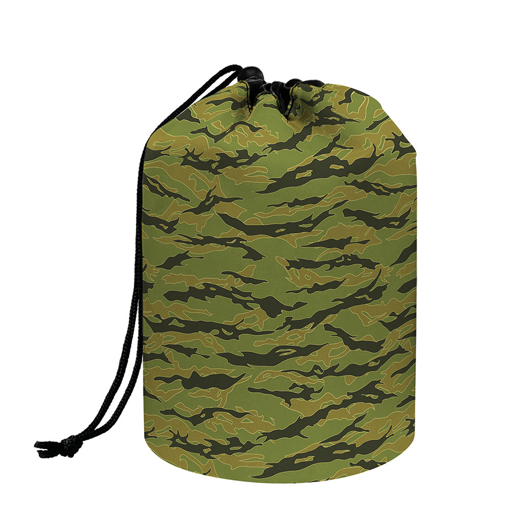 Green Tiger Stripe Camo Pattern Print Drawstring Makeup Bag