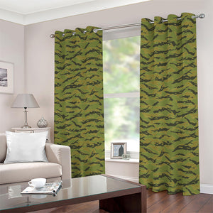 Green Tiger Stripe Camo Pattern Print Extra Wide Grommet Curtains
