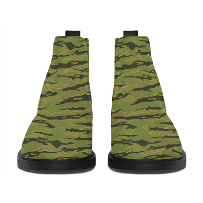 Green Tiger Stripe Camo Pattern Print Flat Ankle Boots