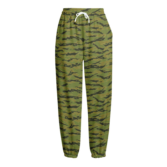 Green Tiger Stripe Camo Pattern Print Fleece Lined Knit Pants