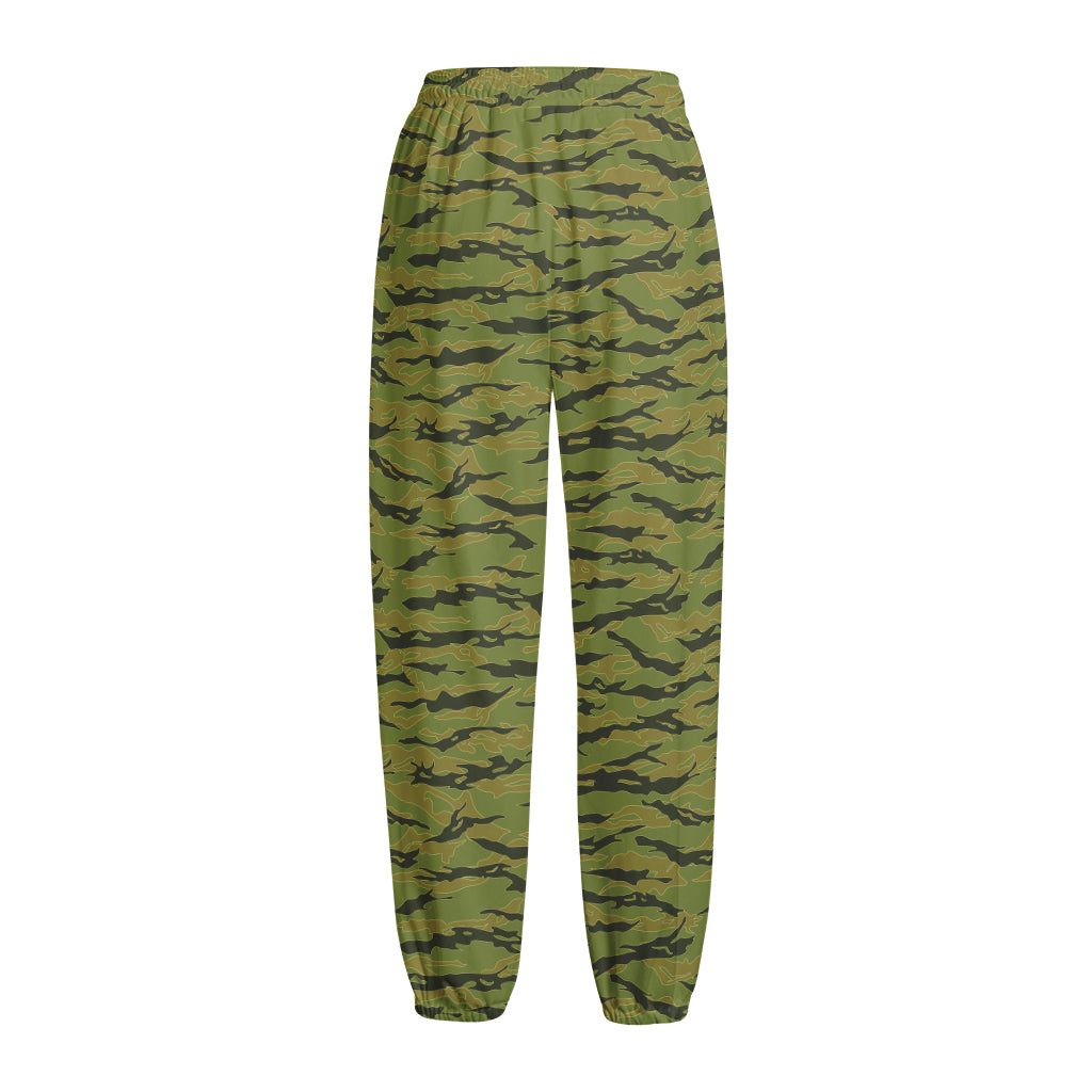 Green Tiger Stripe Camo Pattern Print Fleece Lined Knit Pants