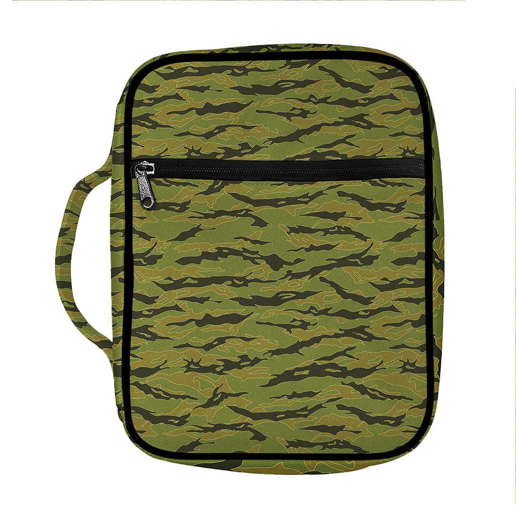 Green Tiger Stripe Camo Pattern Print Front Pocket Bible Bag