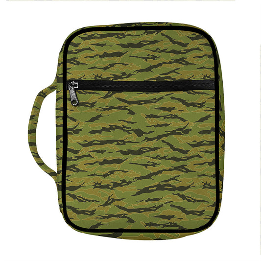 Green Tiger Stripe Camo Pattern Print Front Pocket Bible Bag