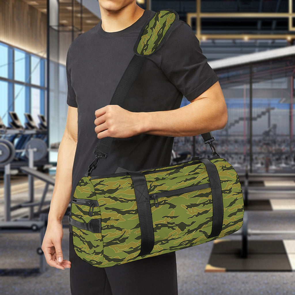 Green Tiger Stripe Camo Pattern Print Gym Bag
