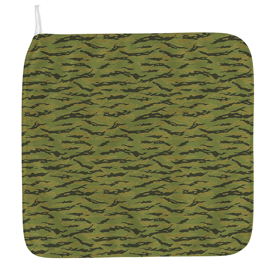 Green Tiger Stripe Camo Pattern Print Hand Towel