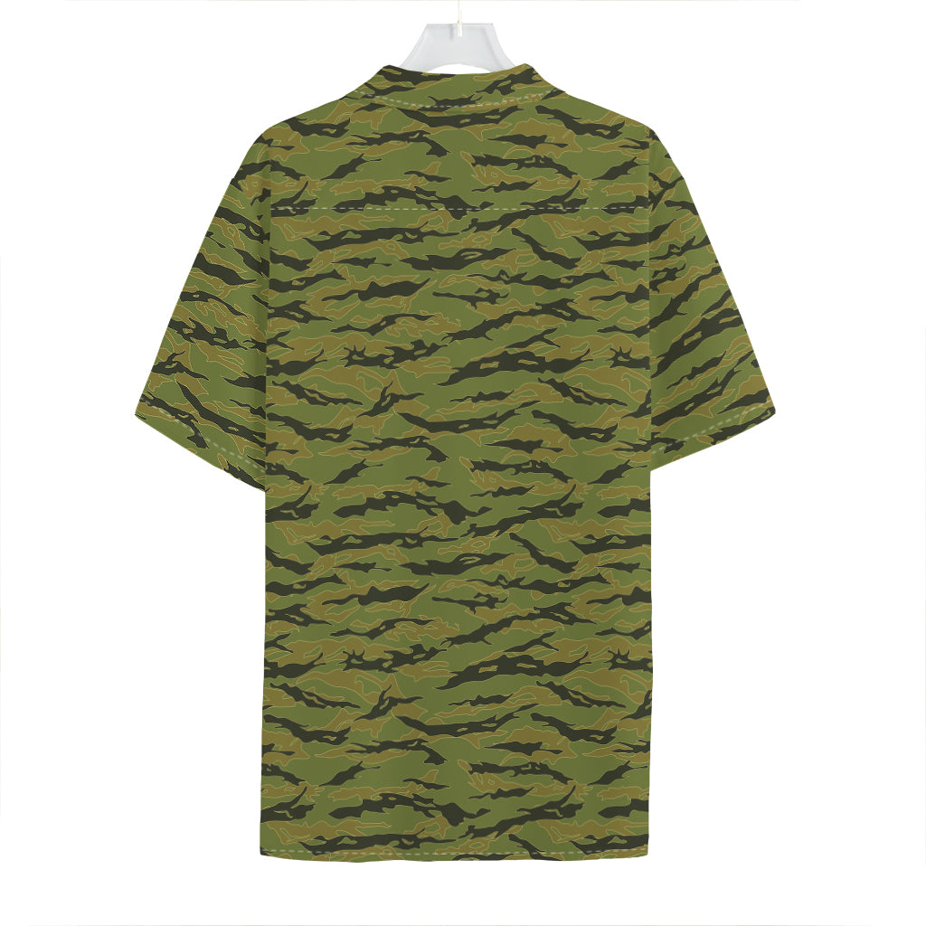 Green Tiger Stripe Camo Pattern Print Hawaiian Shirt