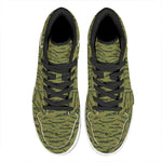 Green Tiger Stripe Camo Pattern Print High Top Leather Sneakers