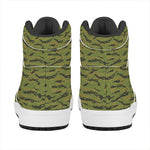 Green Tiger Stripe Camo Pattern Print High Top Leather Sneakers