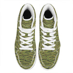 Green Tiger Stripe Camo Pattern Print High Top Leather Sneakers