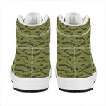 Green Tiger Stripe Camo Pattern Print High Top Leather Sneakers