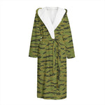 Green Tiger Stripe Camo Pattern Print Hooded Bathrobe