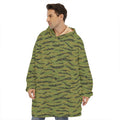 Green Tiger Stripe Camo Pattern Print Hoodie Blanket