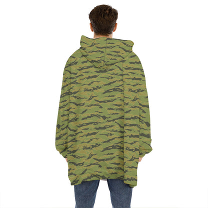 Green Tiger Stripe Camo Pattern Print Hoodie Blanket