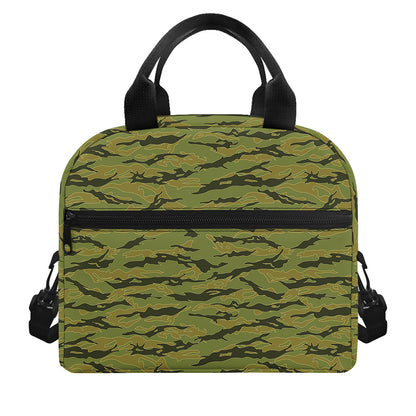 Green Tiger Stripe Camo Pattern Print Insulated Lunch Bag