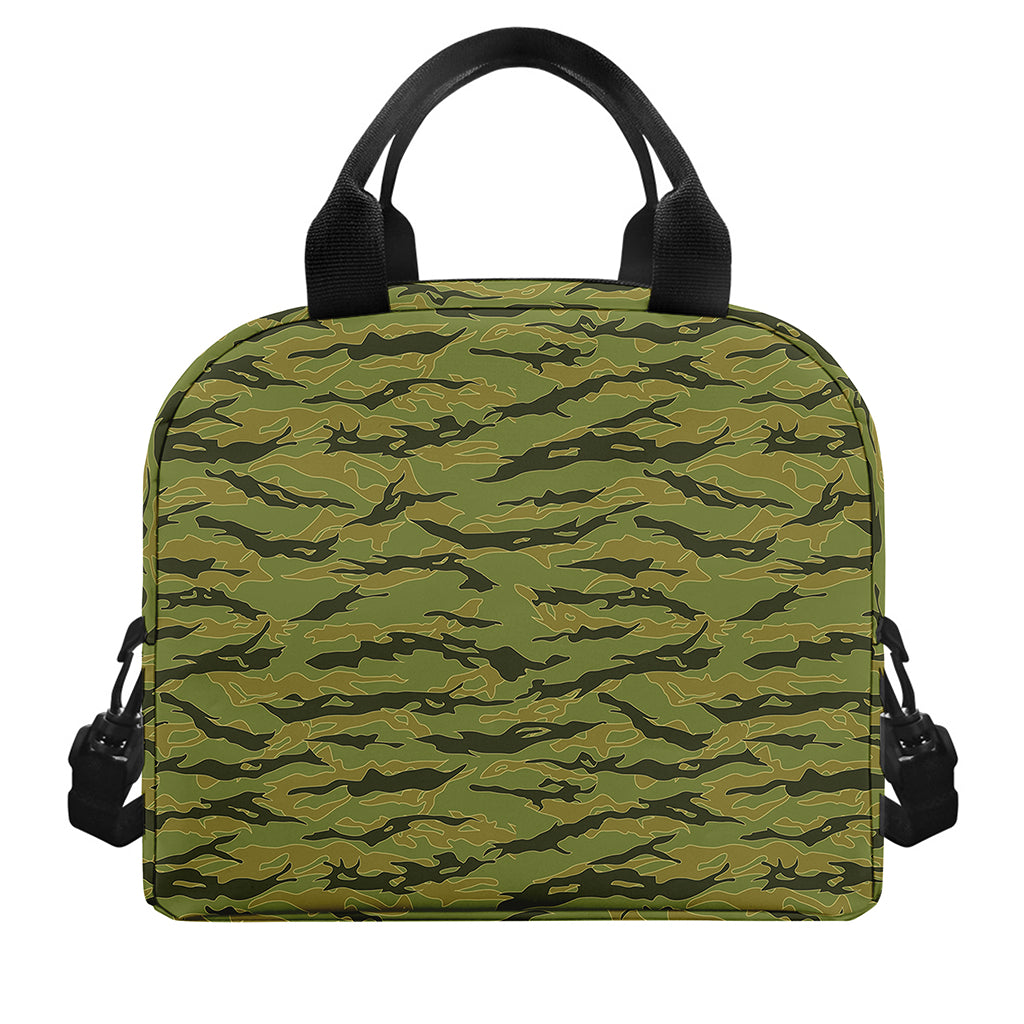 Green Tiger Stripe Camo Pattern Print Insulated Lunch Bag