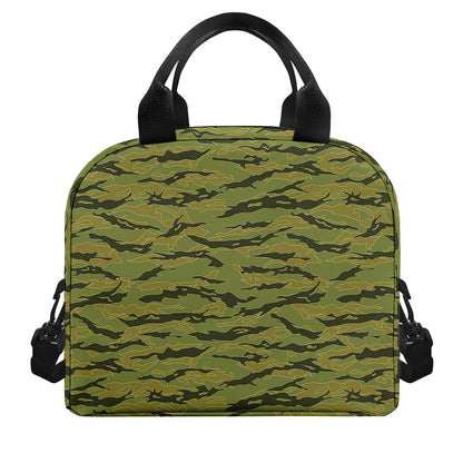 Green Tiger Stripe Camo Pattern Print Insulated Lunch Bag