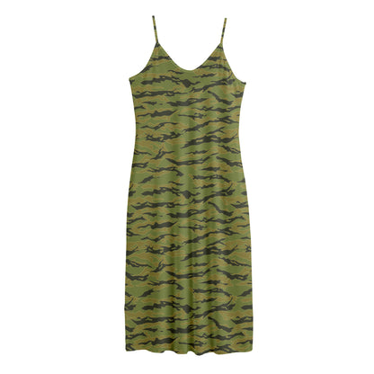 Green Tiger Stripe Camo Pattern Print Jersey Midi Cami Dress
