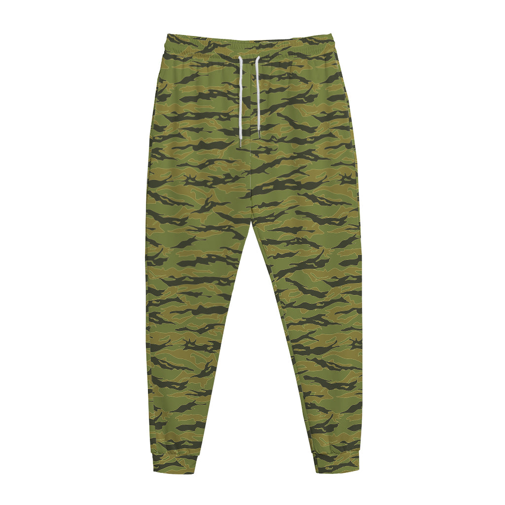 Green Tiger Stripe Camo Pattern Print Jogger Pants