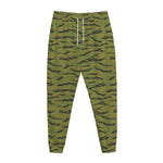 Green Tiger Stripe Camo Pattern Print Jogger Pants