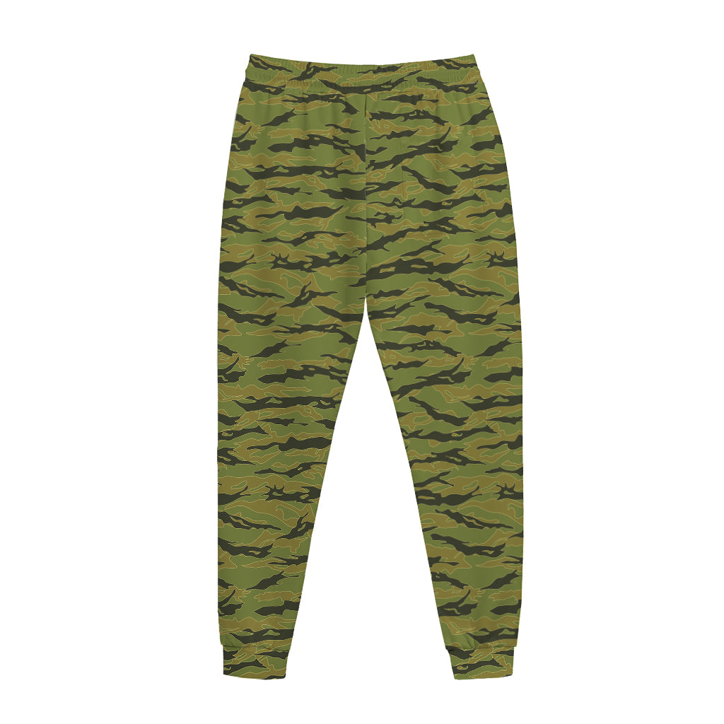 Green Tiger Stripe Camo Pattern Print Jogger Pants