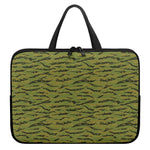 Green Tiger Stripe Camo Pattern Print Laptop Sleeve With Handle