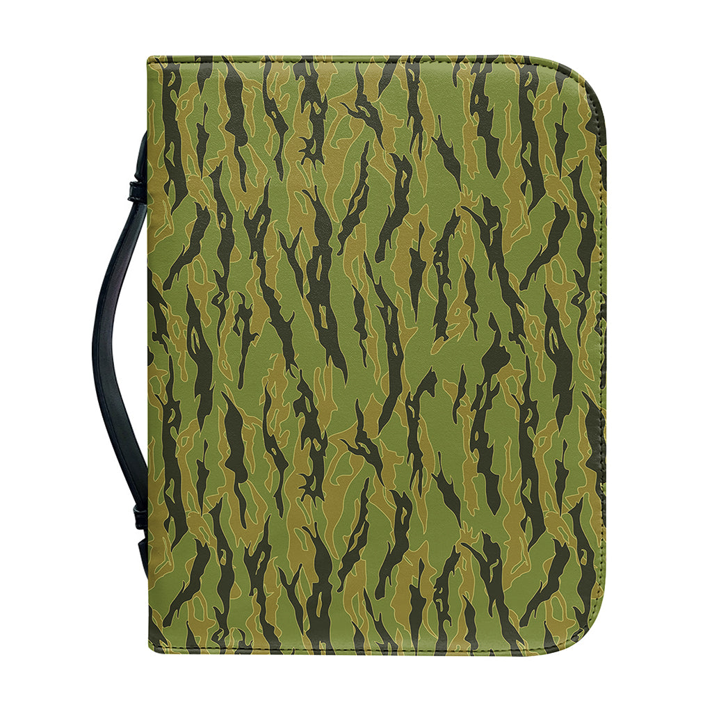 Green Tiger Stripe Camo Pattern Print Leather Bible Cover