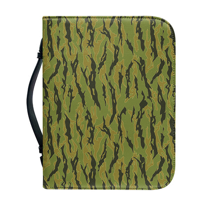 Green Tiger Stripe Camo Pattern Print Leather Bible Cover