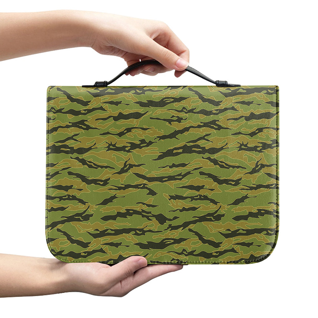 Green Tiger Stripe Camo Pattern Print Leather Bible Cover