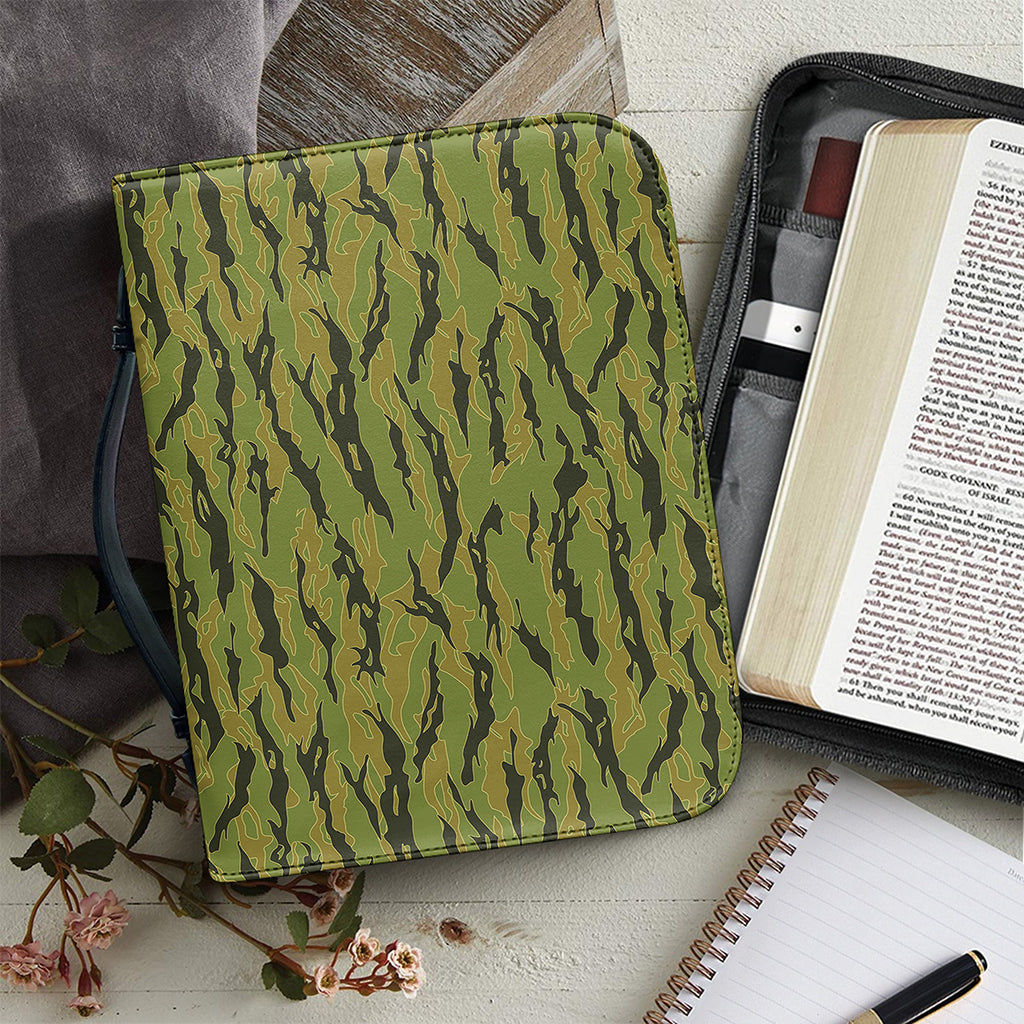 Green Tiger Stripe Camo Pattern Print Leather Bible Cover