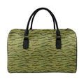 Green Tiger Stripe Camo Pattern Print Leather Duffel Bag