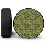 Green Tiger Stripe Camo Pattern Print Leather Spare Tire Cover