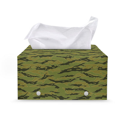 Green Tiger Stripe Camo Pattern Print Leather Tissue Box Cover