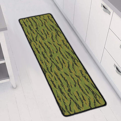 Green Tiger Stripe Camo Pattern Print Long Kitchen Mat
