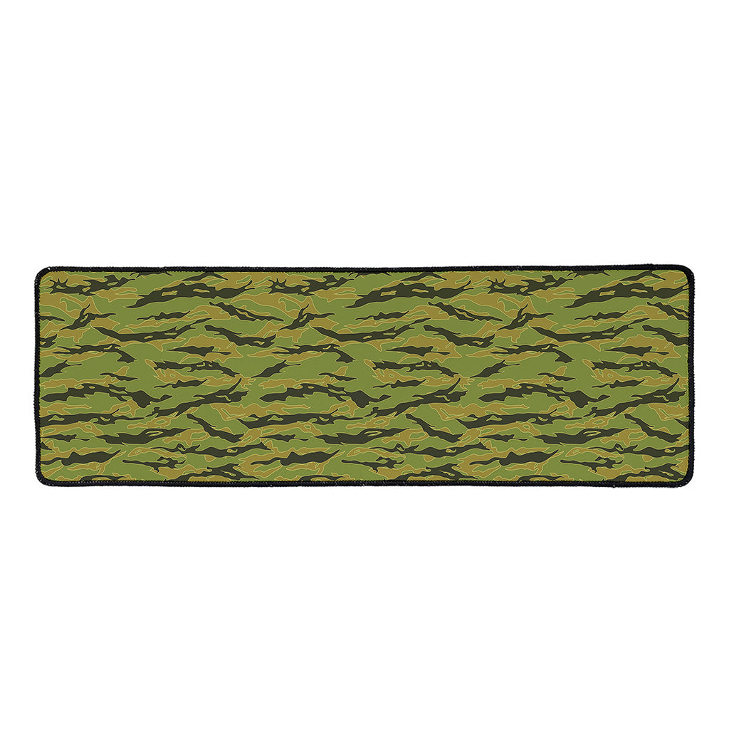Green Tiger Stripe Camo Pattern Print Long Kitchen Mat