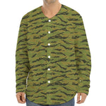 Green Tiger Stripe Camo Pattern Print Long Sleeve Baseball Jersey