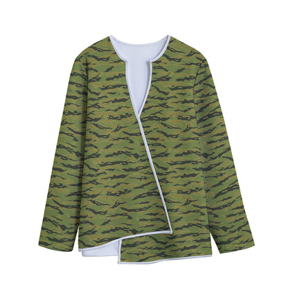 Green Tiger Stripe Camo Pattern Print Long Sleeve Short Coat