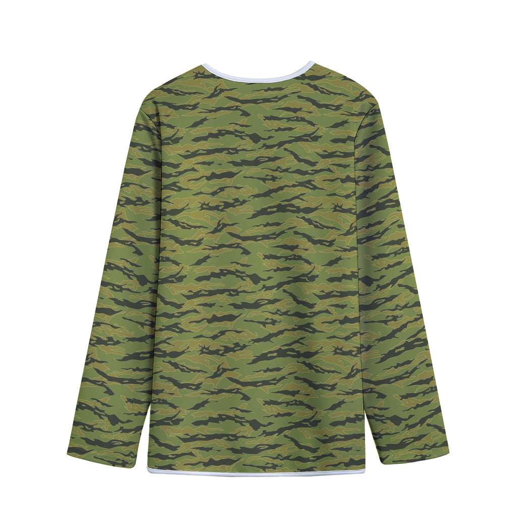 Green Tiger Stripe Camo Pattern Print Long Sleeve Short Coat