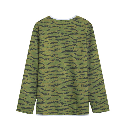Green Tiger Stripe Camo Pattern Print Long Sleeve Short Coat