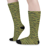 Green Tiger Stripe Camo Pattern Print Long Socks