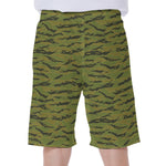 Green Tiger Stripe Camo Pattern Print Men's Beach Shorts